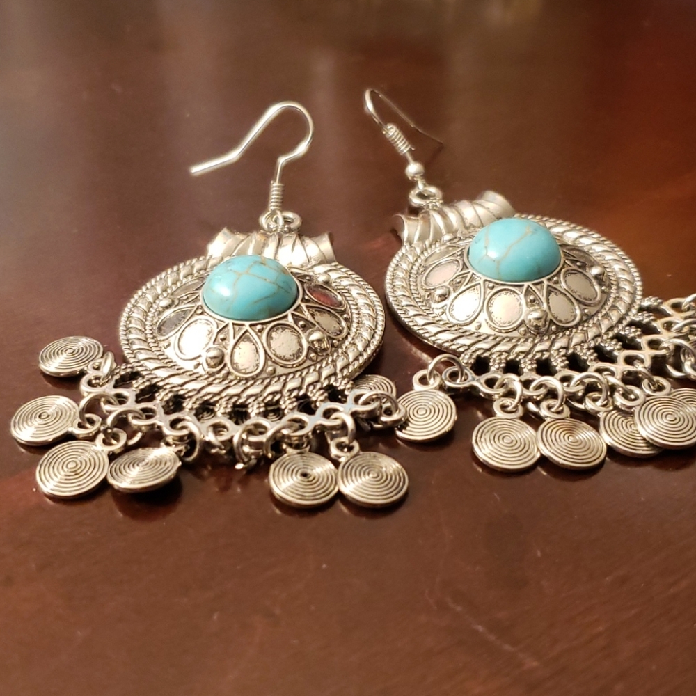 Silver & Turquoise Stone Earrings